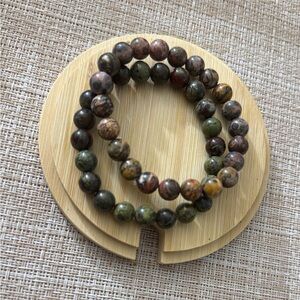 Authentic Dragon Blood Jasper & Leopard Skin Jasper Beaded Bracelet 8.6 -8.8 mm